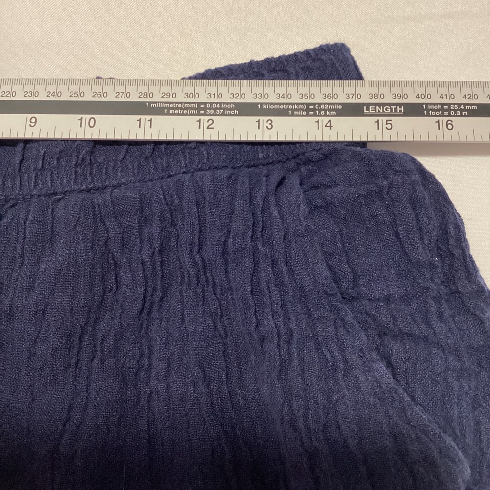 Tahari Linen Wide Leg Cropped Pants Womens Size Medium Navy Blue Crinkle Boho - Picture 7 of 8